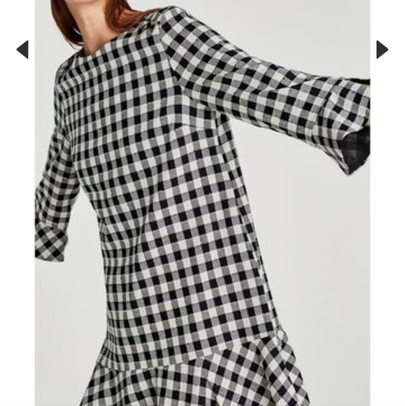 Zara black and white gingham peplum dress, size small - Picture 2 of 13